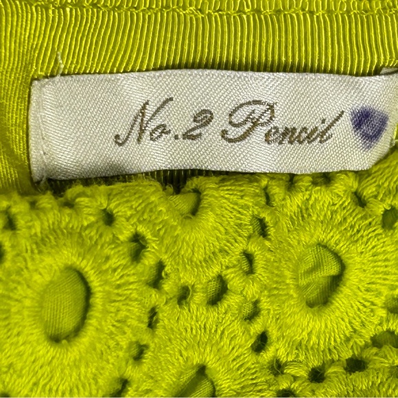 J Crew No.2 Eyelet Embroidered Neon Lime Green Pencil Skirt w/ back slit Size 6 - Picture 4 of 14